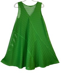 Anthropologie Tracy Reese Green A-Line Sleeveless Striped Mesh Dress Retro Cute
