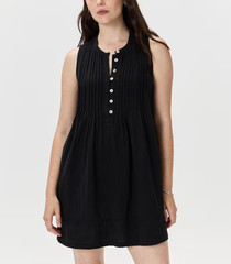 Quince 100% Organic Cotton Gauze Sleeveless Swing Button Dress Pockets Black S