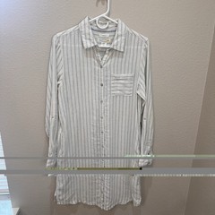 C&C California Womens Striped 100% Linen Shirt Dress M Coastal Beach Nautical