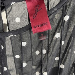 Vintage Studio G Dress 14 Black Polka Dot Sheer Pleated Ruffle Whimsygoth 90s