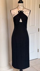 BCBGMAXAZRIA Halter Midi Dress Black Gold Chain Cutout 2 NWT