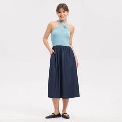 Women Mixed Fabric Tie-Back Midi Dress – Universal Thread Blue XS