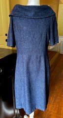 Antonio Melani Dress 10 Navy Blue Boucle Sheath Large Cowl Neck Midi Classic