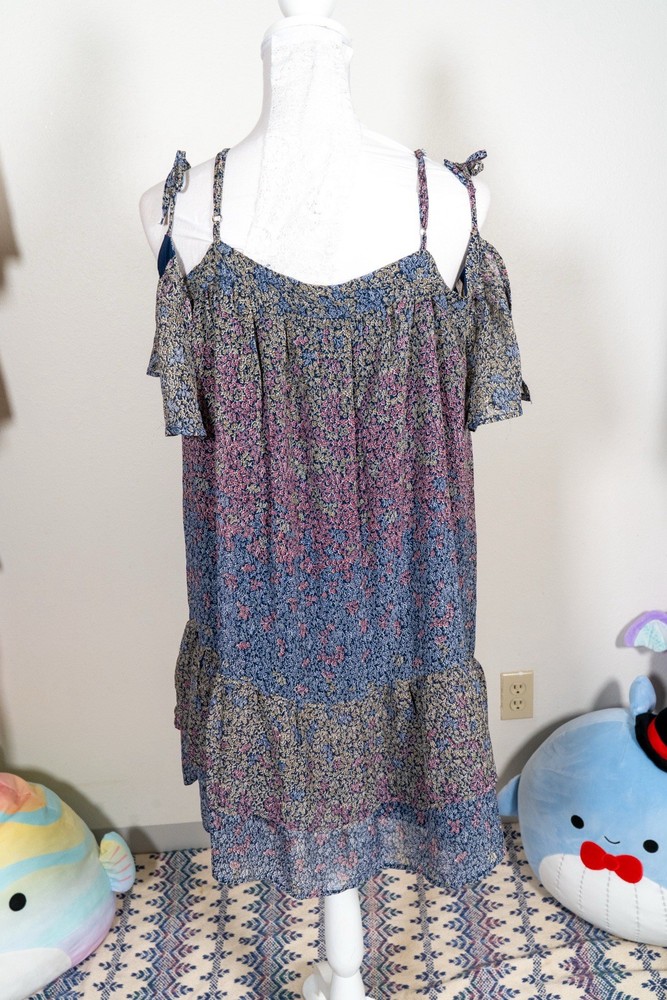 Lucky Brand Womens S Blue Purple Floral Square Neck Cold Shoulder Knee Dress