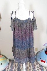 Lucky Brand Womens S Blue Purple Floral Square Neck Cold Shoulder Knee Dress