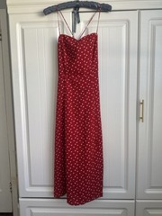 NWT Francesca’s Red midi dress with white polka dot hearts Size Medium