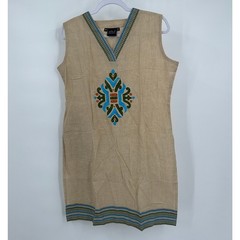 Womens Boho Tribal Embroidered Shift Dress Size XL Neutral Festival Resort