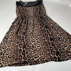 rtu Women&rsquo;s M/L Brown Black Leopard Sheer Mesh A-Line Knee Dress TJ00029
