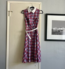 Unique Vintage Dress size XS/2 Plaid Sleeveless Dress with Belt