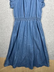 GAP Large Womens Dress Puff Sleeve Denim Midi V-Neck 100% Cotton Medium Wash