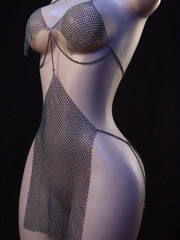 NEW Asian 1-Size. « Diamond » Studded Black Wide Mesh Open-Cut Bodycon Lingerie