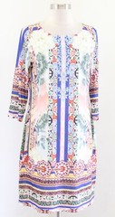 Boston Proper Colorful Graphic Floral Border Print Shift Dress Size S Casual