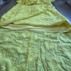 Abbey Glass Sutton Lace 3D Floral Ruffle One Shoulder Midi Dress XL Yellow Boho