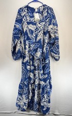 H&M Tie-Belt Button Crepe Dress Blue Patterned Women&rsquo;s Size M