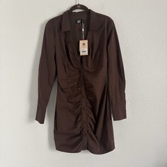 NWT Tiger Mist Women&rsquo;s Size Small Brown Long Sleeve Button Front Dress