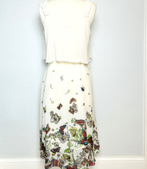 Forever 21 Hi-Low Dress Womens S Ivory Chiffon Floral Butterfly Empire Waist