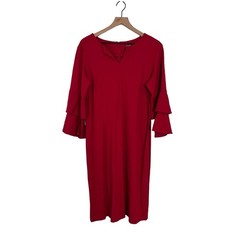 J McLauglin Red Split Neck Ruffle Bell Sleeve Dress Size XL Holiday Christmas