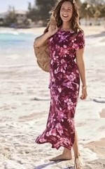 NWT J. Jill Modal Blend Maxi Dress Cranberry Watercolor Floral Sz XS PETITE $119