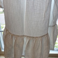 LOFT White Shift Dress Cotton Crinkle Square Neck 3/4 Sleeve Ruffle Hem XL