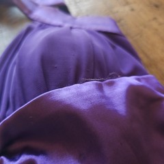 Deb Y2K Purple Halter Dress w/ Ruched Detailing Early 2000s Hankerchief Hem Gown