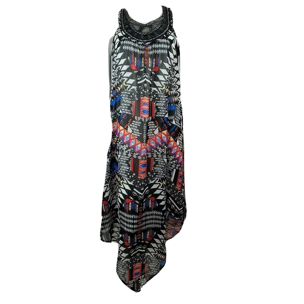 NY COLLECTION Multicolored Beaded Neckline Sleeveless Sheer Lined Dress Size M
