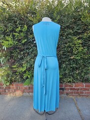 Moss Mills Blue Sleeveless V-Neck Maxi Wrap Dress Tie Waist Owl Graphic Sz Large