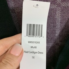 Heart N Crush Purple Plus Plaid Button Up Tie Cardigan Sweater Dress 1X NEW
