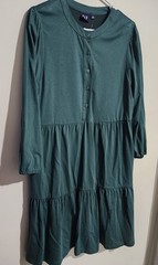 GAP Green Knit Button Tiered A-Line Dress Long Sleeve L Knee Length 60% Cotton