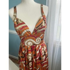 It&rsquo;s Retro Geometric Swirl Print Maxi Dress Orange Brown Pink Plus Size 1X
