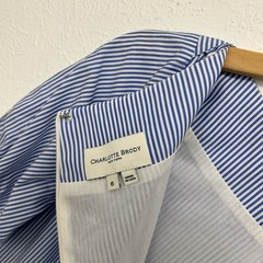 Charlotte Brody Blue Striped Sheath Dress Bow Cuffed Puff Sleeves Size 6 Spring