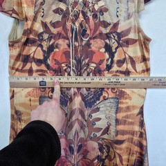 One World Butterfly Print Sheer Overlay Ruffle Hem Dress Women Size S