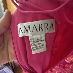 Amarra Pink Floral Sequin Mesh V-Neck Long Lace-Up Open Back Gown Size 4