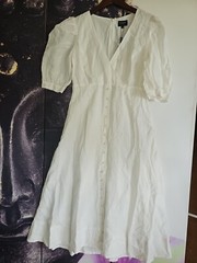 BARDOT Gianna Midi Puff Sleeve V Neck Dress in Ivory Size XL NWT YJ01