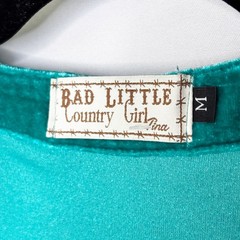 Bad Little Country Girl Teal Velvet Short Dress Size M Split Neck Pockets
