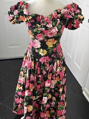 Vintage 80s Expo Black Floral Off Shoulder Boned Prom Dress Size 6 USA