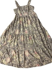 Knox Rose Floral Maxi Dress in Cream with Black Outline and Pink & Green Accents