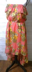 Strapless Maxi Tube Dress 2X 18-20 Hi-Low Tiered Tropical Floral Cottage Core