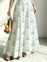 Retro Elegant Digital Print Maxi Dress Commute Date Resort Chic