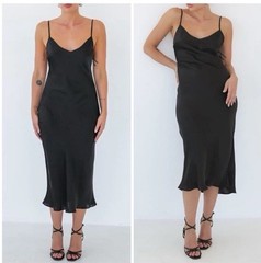 NEW Rumored Cupro Black Minimalist Coquette Midi Slip Dress S Vintage Look