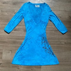 Gypsy 05 Blue Sketch Art Print Flowy Midi Dress Coastal Beachcore Whimsy Chic