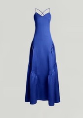 Lauren Ralph Lauren Linen-blend Shantung Sleeveless Gown In Blue Size 6 NWT