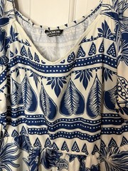 BLOOMCHIC Blue/White Floral V-Neck Puff Sleeve A-Line Midi Dress US 18-20