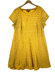 Sharagano Dress 24W 2X 3X Stretch Knit Yellow Raised Textured Boho 60s Style