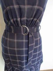Great Jones FAB! Plaid Belted Pockets Ruffle Hem Plaid Navy Fitted Dress S