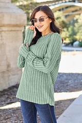 Trendy Ribbed Long Sleeve Top – Basic Bae Opaque Knit with Slight Stretch in Var