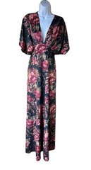 NWT BHLDN Amelia Deep V Velvet Fall Floral Maxi Dress Black Motif Size Small