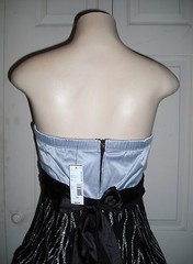 RUBY ROX GRAY & BLACK STRAPLESS DRESS WITH SILVER GLITTER ZEBRA STRIPES, SIZE 11