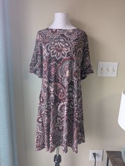 Perceptions Paisley 3/4 Ruffle Sleeve Midi Dress Burgundy