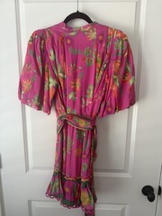 Farm Rio Delicate Fruit Garden Pink Mini Dress Ruffle Puff Sleeve Medium M