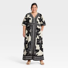 Women Puff Short Sleeve Maxi Dress – Ava & Viv Black Floral